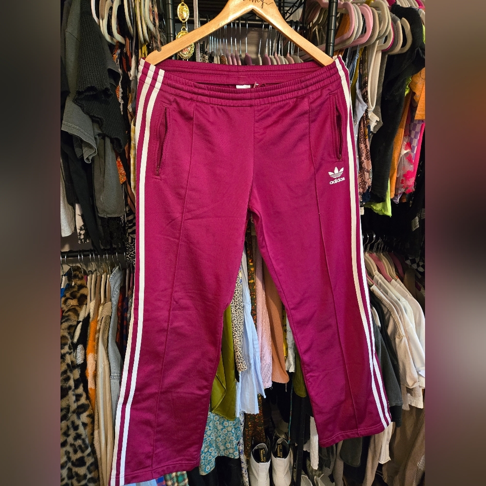 Adidas Burgundy Joggers with White Stripes